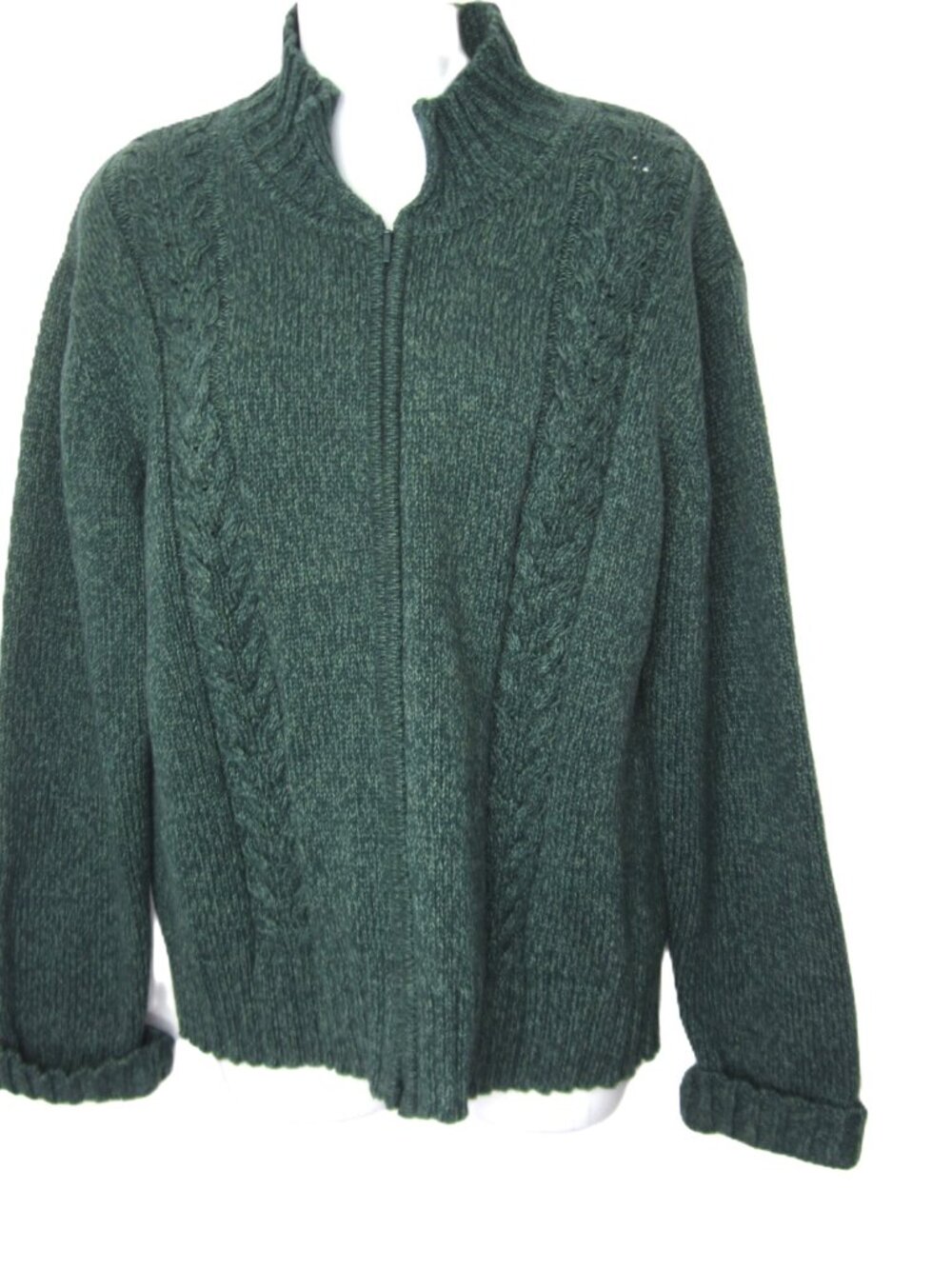 Cabela's EUC Thick Heavy Green Cotton Women's Size XL Zip Sweater Cable Knit
